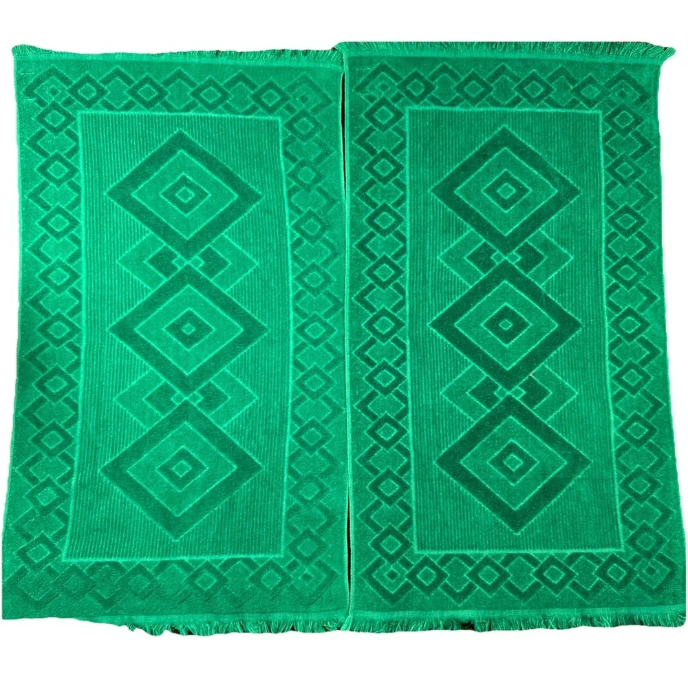 Vintage Dundee Green Fringed Towel Set 2 Bath &‎ 1 Washcloth Texture 100% Cotton